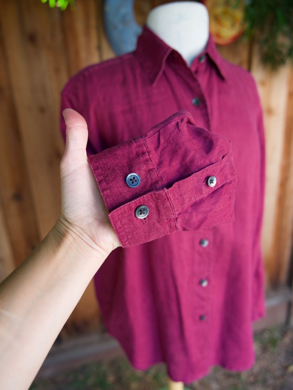 Vintage Eddie Bauer 100% Linen Magenta Long Sleeve Button Down Woman's M - Picture 6 of 15
